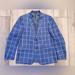 Lauren Ralph Lauren Navy Windowpane Blazer 100% Linen Sport Coat